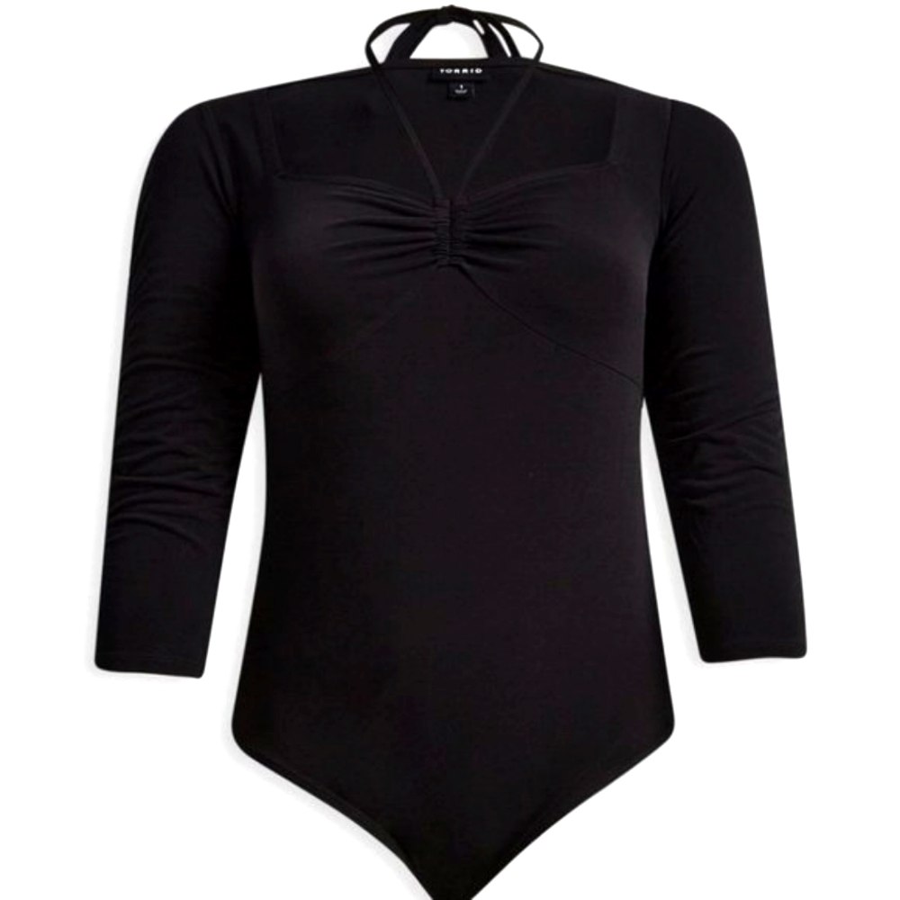 ❤️NWT TORRID BODYSUIT HALTER TIE-PUFF SLEEVE RUCHED FRONT SNAP BOTTOM - Picture 14 of 16
